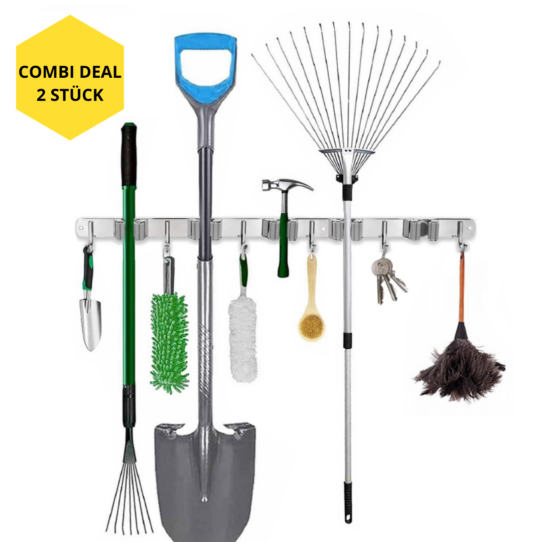 SODEAL PROMO: 2 Edelstahl Grau Besenhalter 60cm - 5 Halter 6 Haken